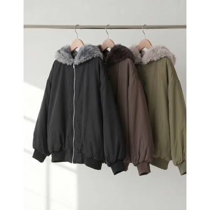 [OUTER COLLECTION]フェイクファーフードMA-1中綿ブルゾン （ブラック）｜詳細画像