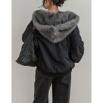 [OUTER COLLECTION]フェイクファーフードMA-1中綿ブルゾン （ブラック）｜詳細画像