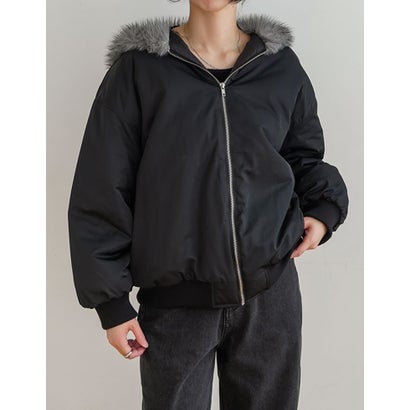 [OUTER COLLECTION]フェイクファーフードMA-1中綿ブルゾン （ブラック）｜詳細画像
