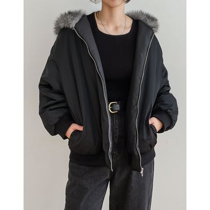 [OUTER COLLECTION]フェイクファーフードMA-1中綿ブルゾン （ブラック）｜詳細画像