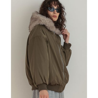 [OUTER COLLECTION]フェイクファーフードMA-1中綿ブルゾン （カーキ）｜詳細画像