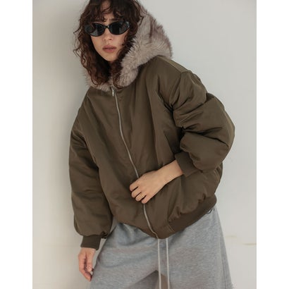 [OUTER COLLECTION]フェイクファーフードMA-1中綿ブルゾン （カーキ）｜詳細画像
