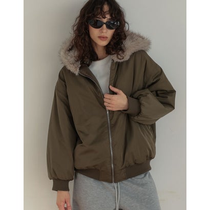 [OUTER COLLECTION]フェイクファーフードMA-1中綿ブルゾン （カーキ）｜詳細画像