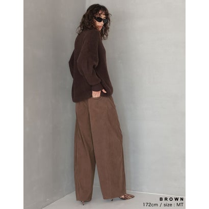 [TREND BOTTOM COLLECTION][低身長/高身長サイズ有]コーデュロイサイド切り替えバックポケットバレルレッグパンツ （ブラウン）｜詳細画像