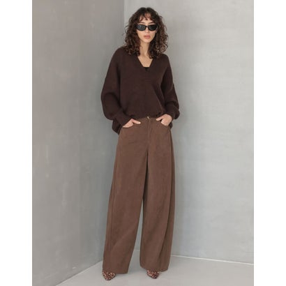[TREND BOTTOM COLLECTION][低身長/高身長サイズ有]コーデュロイサイド切り替えバックポケットバレルレッグパンツ （ブラウン）｜詳細画像
