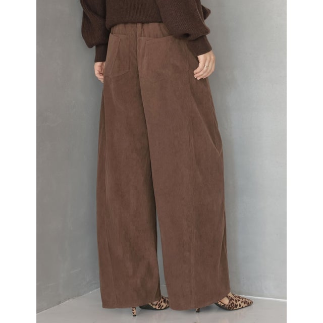 [TREND BOTTOM COLLECTION][低身長/高身長サイズ有]コーデュロイサイド切り替えバックポケットバレルレッグパンツ （ブラウン）