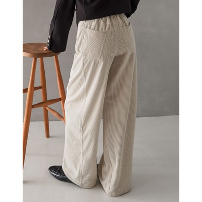 [TREND BOTTOM COLLECTION][低身長/高身長サイズ有]コーデュロイサイド切り替えバックポケットバレルレッグパンツ （アイボリーベージュ）｜詳細画像