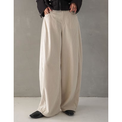 [TREND BOTTOM COLLECTION][低身長/高身長サイズ有]コーデュロイサイド切り替えバックポケットバレルレッグパンツ （アイボリーベージュ）｜詳細画像