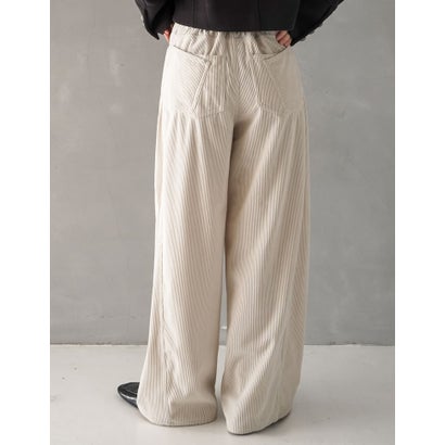 [TREND BOTTOM COLLECTION][低身長/高身長サイズ有]コーデュロイサイド切り替えバックポケットバレルレッグパンツ （アイボリーベージュ）｜詳細画像