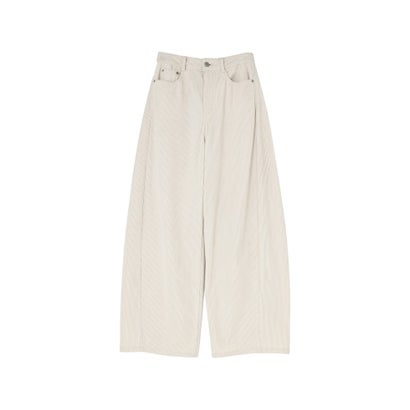 [TREND BOTTOM COLLECTION][低身長/高身長サイズ有]コーデュロイサイド切り替えバックポケットバレルレッグパンツ （アイボリーベージュ）｜詳細画像