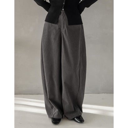[TREND BOTTOM COLLECTION][低身長/高身長サイズ有]コーデュロイサイド切り替えバックポケットバレルレッグパンツ （チャコールグレー）｜詳細画像