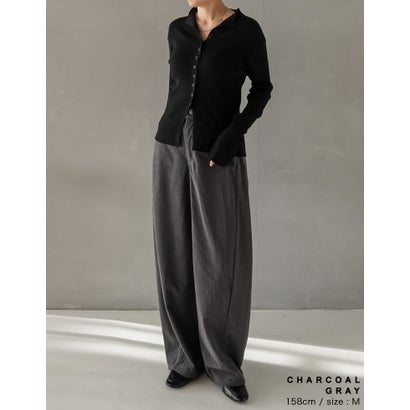 [TREND BOTTOM COLLECTION][低身長/高身長サイズ有]コーデュロイサイド切り替えバックポケットバレルレッグパンツ （チャコールグレー）｜詳細画像