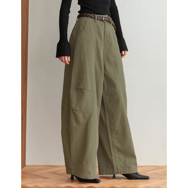 [TREND BOTTOM COLLECTION][低身長/高身長サイズ有]カツラギウォッシュドコクーンパンツ （カーキ）
