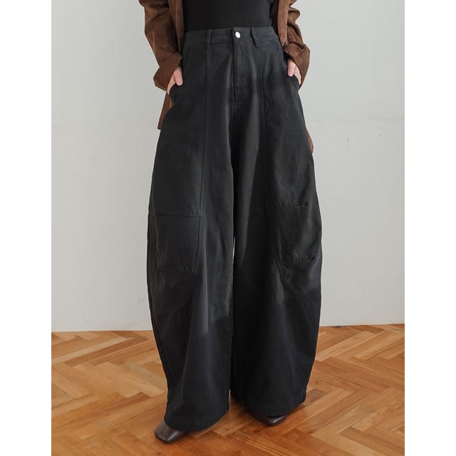 [TREND BOTTOM COLLECTION][低身長/高身長サイズ有]カツラギウォッシュドコクーンパンツ （ブラック）