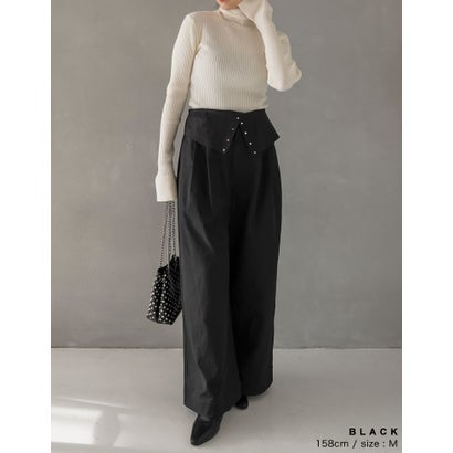 リエディ Re:EDIT [TREND BOTTOM COLLECTION][低身長/高身長サイズ有]ウエスト折り返しワイドレッグパンツ （ブラック）｜詳細画像