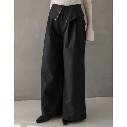 リエディ Re:EDIT [TREND BOTTOM COLLECTION][低身長/高身長サイズ有]ウエスト折り返しワイドレッグパンツ （ブラック）｜詳細画像