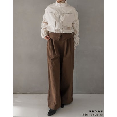 リエディ Re:EDIT [TREND BOTTOM COLLECTION][低身長/高身長サイズ有]ウエスト折り返しワイドレッグパンツ （ブラウン）｜詳細画像