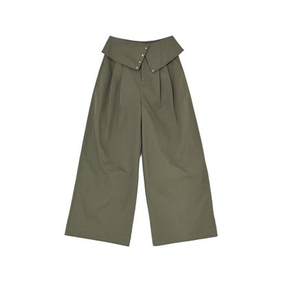 リエディ Re:EDIT [TREND BOTTOM COLLECTION][低身長/高身長サイズ有]ウエスト折り返しワイドレッグパンツ （カーキ）｜詳細画像