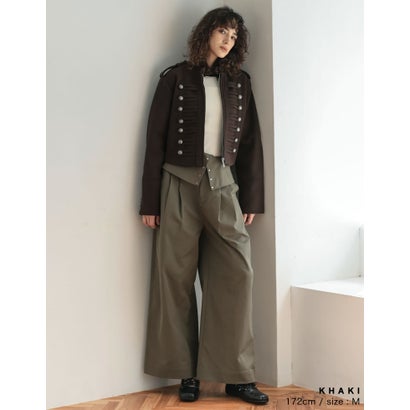 リエディ Re:EDIT [TREND BOTTOM COLLECTION][低身長/高身長サイズ有]ウエスト折り返しワイドレッグパンツ （カーキ）｜詳細画像