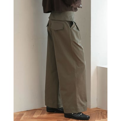 リエディ Re:EDIT [TREND BOTTOM COLLECTION][低身長/高身長サイズ有]ウエスト折り返しワイドレッグパンツ （カーキ）｜詳細画像
