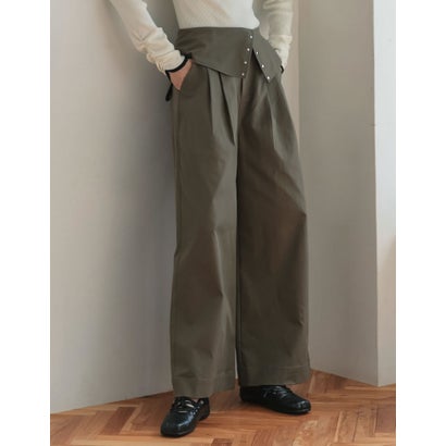 リエディ Re:EDIT [TREND BOTTOM COLLECTION][低身長/高身長サイズ有]ウエスト折り返しワイドレッグパンツ （カーキ）｜詳細画像