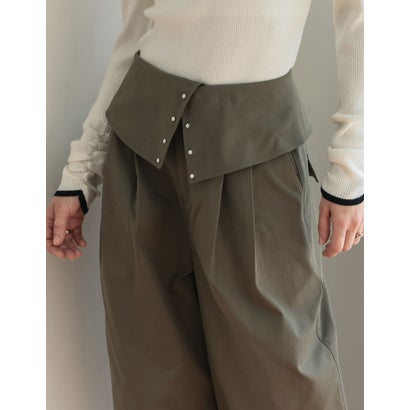 リエディ Re:EDIT [TREND BOTTOM COLLECTION][低身長/高身長サイズ有]ウエスト折り返しワイドレッグパンツ （カーキ）｜詳細画像