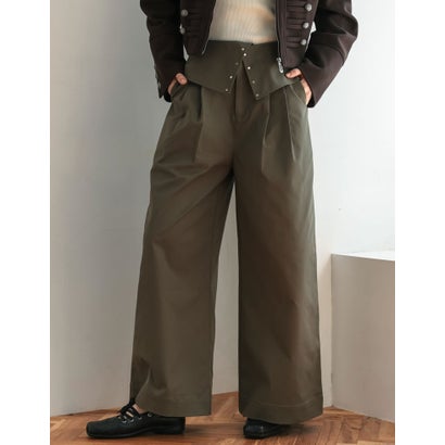 リエディ Re:EDIT [TREND BOTTOM COLLECTION][低身長/高身長サイズ有]ウエスト折り返しワイドレッグパンツ （カーキ）｜詳細画像