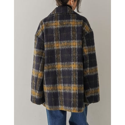 [OUTER COLLECTION]フェイクウールシャギーチェックコート （ネイビー）｜詳細画像