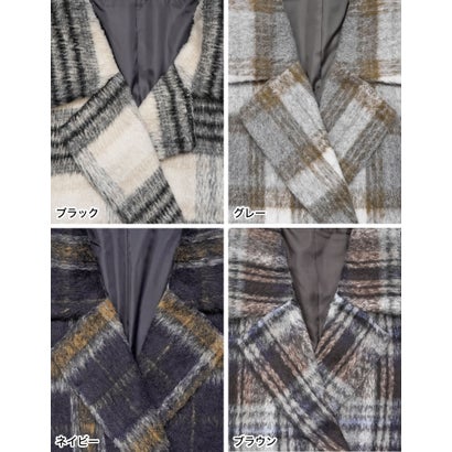 [OUTER COLLECTION]フェイクウールシャギーチェックコート （ネイビー）｜詳細画像