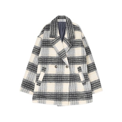 [OUTER COLLECTION]フェイクウールシャギーチェックコート （ブラック）｜詳細画像