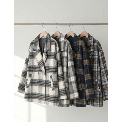 [OUTER COLLECTION]フェイクウールシャギーチェックコート （ブラック）｜詳細画像