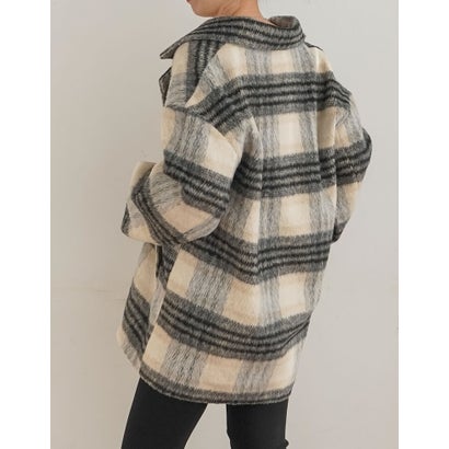 [OUTER COLLECTION]フェイクウールシャギーチェックコート （ブラック）｜詳細画像
