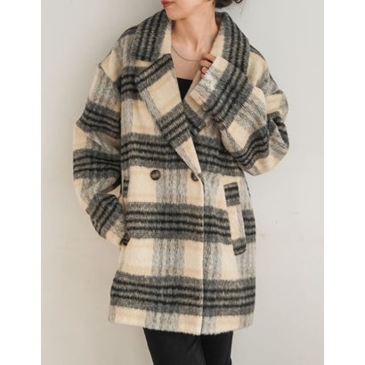 [OUTER COLLECTION]フェイクウールシャギーチェックコート （ブラック）｜詳細画像