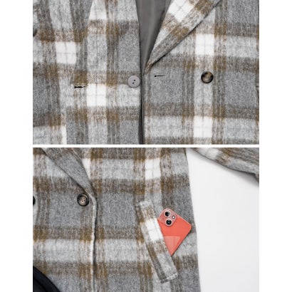 [OUTER COLLECTION]フェイクウールシャギーチェックコート （ブラック）｜詳細画像