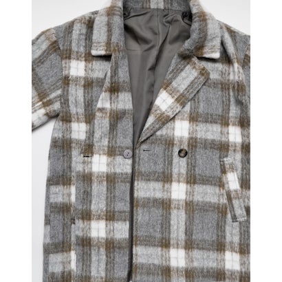 [OUTER COLLECTION]フェイクウールシャギーチェックコート （グレー）｜詳細画像