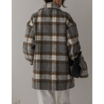 [OUTER COLLECTION]フェイクウールシャギーチェックコート （グレー）｜詳細画像