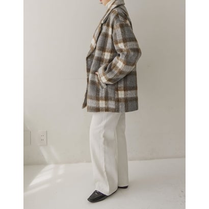 [OUTER COLLECTION]フェイクウールシャギーチェックコート （グレー）｜詳細画像