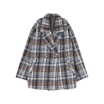 [OUTER COLLECTION]フェイクウールシャギーチェックコート （ブラウン）｜詳細画像