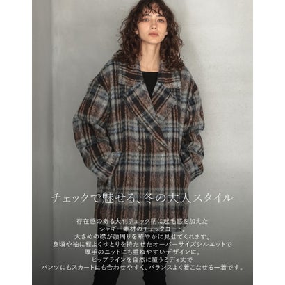 [OUTER COLLECTION]フェイクウールシャギーチェックコート （ブラウン）｜詳細画像