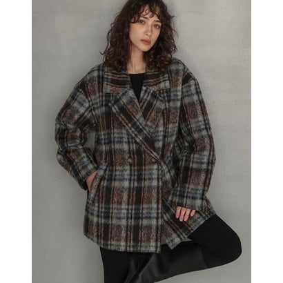 [OUTER COLLECTION]フェイクウールシャギーチェックコート （ブラウン）｜詳細画像