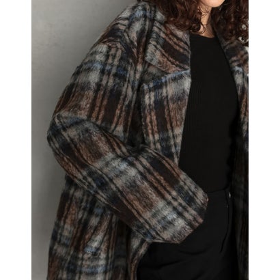 [OUTER COLLECTION]フェイクウールシャギーチェックコート （ブラウン）｜詳細画像