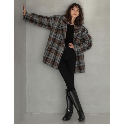 [OUTER COLLECTION]フェイクウールシャギーチェックコート （ブラウン）｜詳細画像