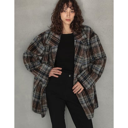 [OUTER COLLECTION]フェイクウールシャギーチェックコート （ブラウン）｜詳細画像