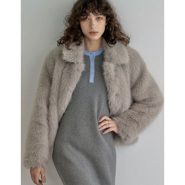 [OUTER COLLECTION][新色追加]フェイクファーステンカラーコート （グレージュ）