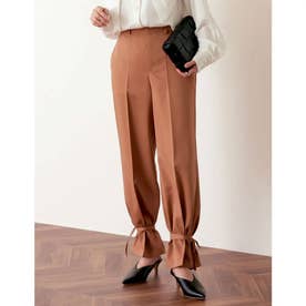 [低身長サイズ有]2WAYカラーツイル裾リボンセンタープレスパンツ （キャメルオレンジ）