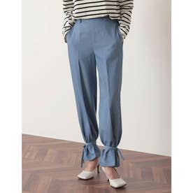 [低身長サイズ有]2WAYカラーツイル裾リボンセンタープレスパンツ （ブルー）