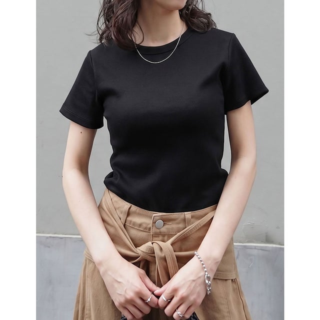テレコリブクルーネック半袖Tシャツ （ブラック）