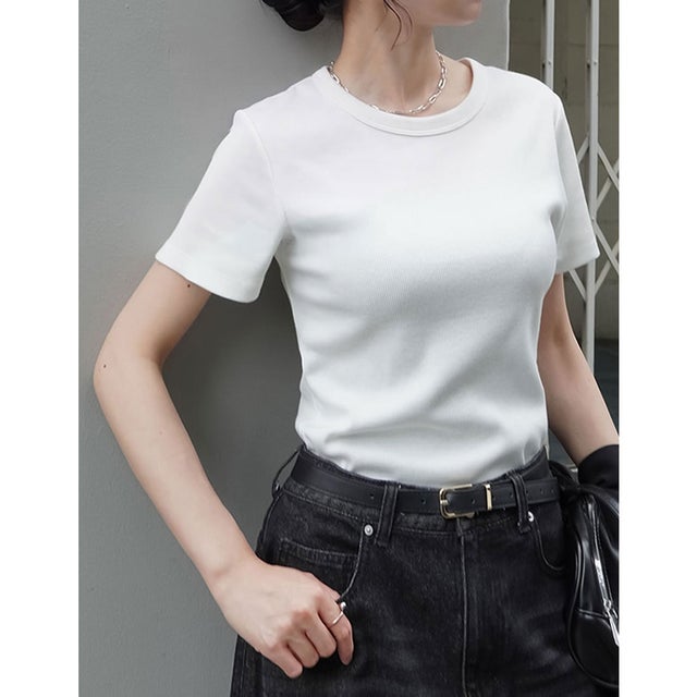 テレコリブクルーネック半袖Tシャツ （ホワイト）