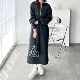 前後2WAYハーフジップスウェットワンピース （モクチャコール）
