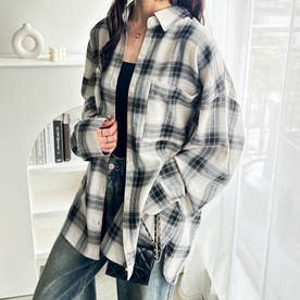 チェックロングシャツ （ベージュ）